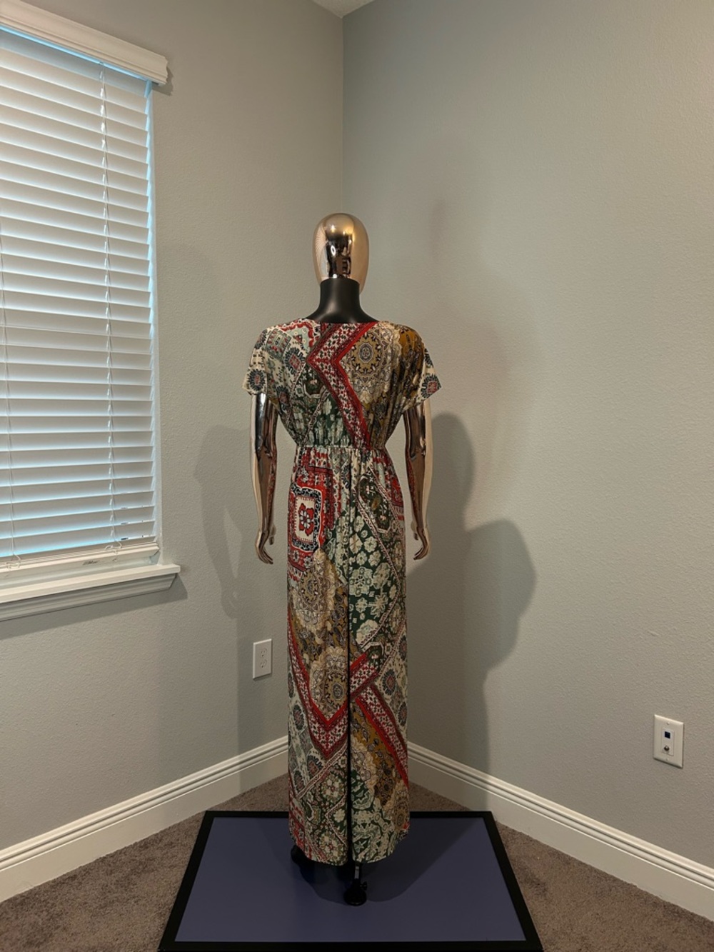 Bohemian Patchwork Print Maxi Dress - Red, Green & Cream - Picture 4 of 6